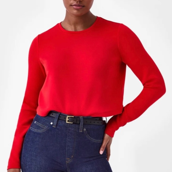 SPANX AIR ESSENTIALS LONG SLEEVE TOP RED SIZE M - Picture 1 of 5